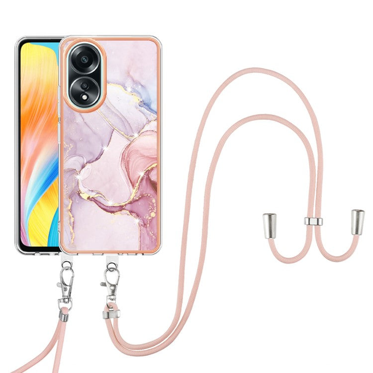 YB IMD Series-9 For Oppo A58 4G Phone Cover Electroplating Marble Pattern IMD TPU Case - Rose Gold 005