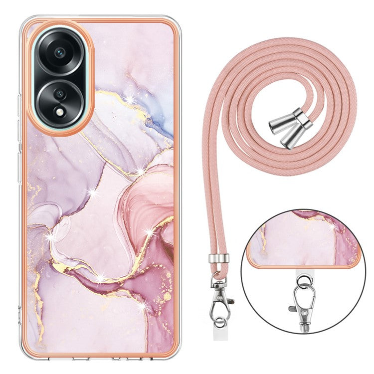 YB IMD Series-9 For Oppo A58 4G Phone Cover Electroplating Marble Pattern IMD TPU Case - Rose Gold 005