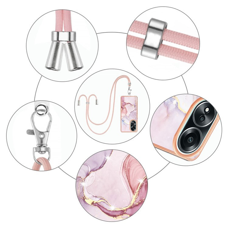 YB IMD Series-9 For Oppo A58 4G Phone Cover Electroplating Marble Pattern IMD TPU Case - Rose Gold 005