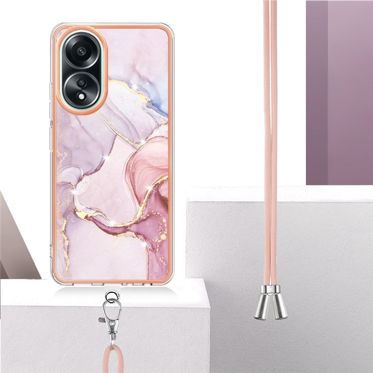 YB IMD Series-9 For Oppo A58 4G Phone Cover Electroplating Marble Pattern IMD TPU Case - Rose Gold 005