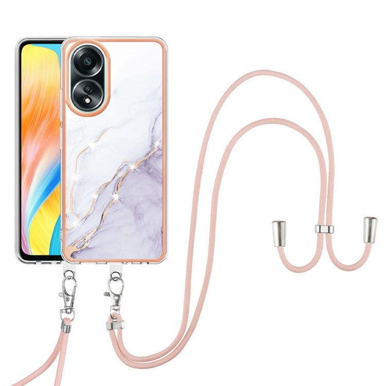 YB IMD Series-9 For Oppo A58 4G Phone Cover Electroplating Marble Pattern IMD TPU Case - White 006