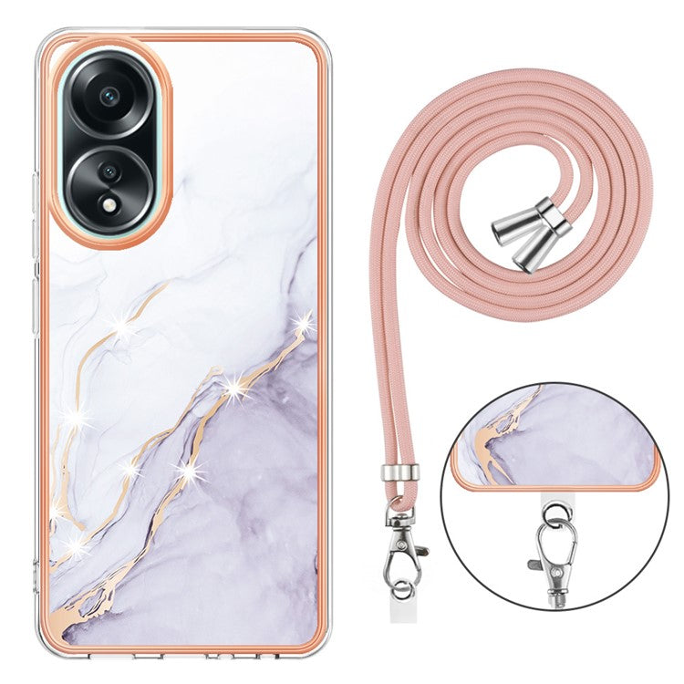 YB IMD Series-9 For Oppo A58 4G Phone Cover Electroplating Marble Pattern IMD TPU Case - White 006
