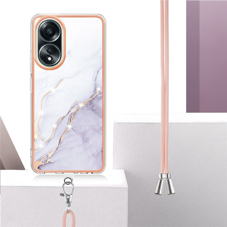 YB IMD Series-9 For Oppo A58 4G Phone Cover Electroplating Marble Pattern IMD TPU Case - White 006