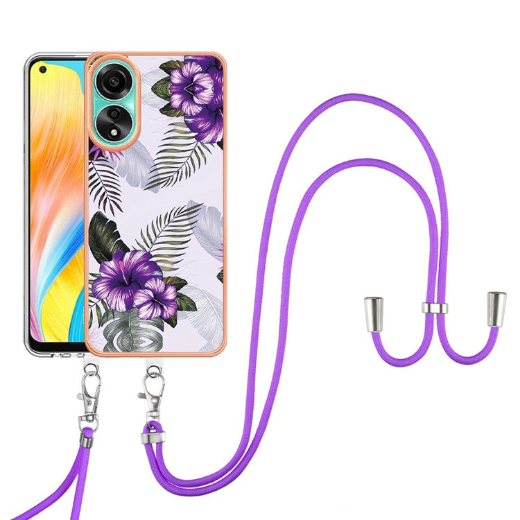YB IMD Series-4 For Oppo A78 4G TPU Case Marble Flower Pattern Phone Cover - Purple Flower