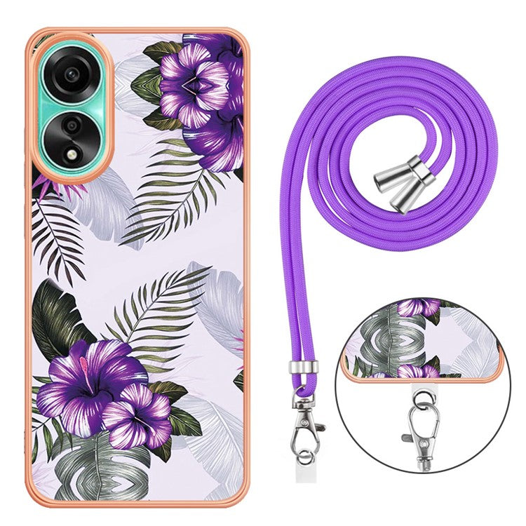 YB IMD Series-4 For Oppo A78 4G TPU Case Marble Flower Pattern Phone Cover - Purple Flower