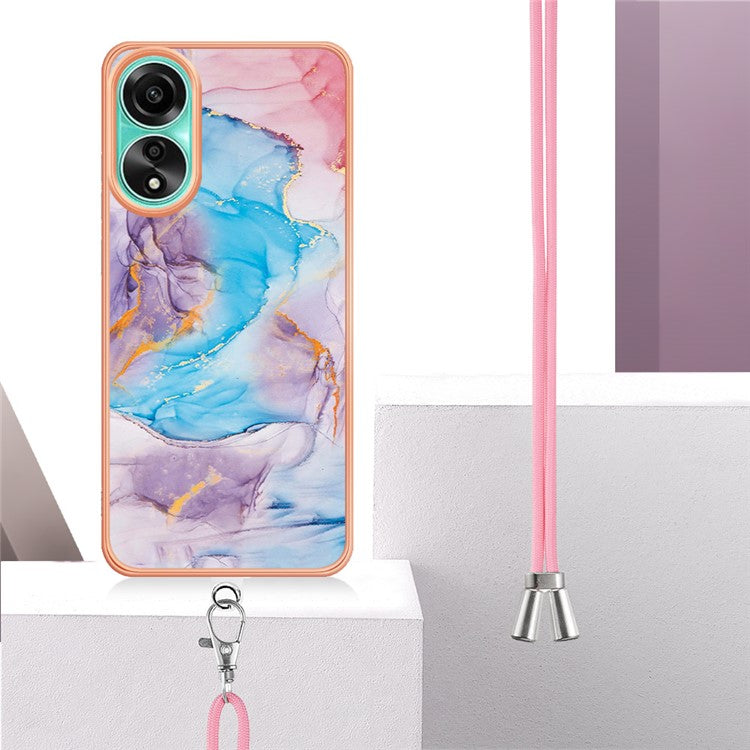YB IMD Series-4 For Oppo A78 4G TPU Case Marble Flower Pattern Phone Cover - Milky Way Marble Blue