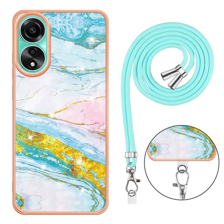 YB IMD Series-9 For Oppo A78 4G Phone Cover Marble Pattern Electroplating Case with Lanyard - Green 004