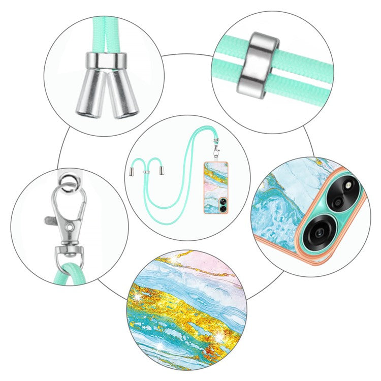 YB IMD Series-9 For Oppo A78 4G Phone Cover Marble Pattern Electroplating Case with Lanyard - Green 004