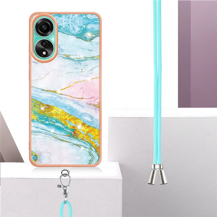 YB IMD Series-9 For Oppo A78 4G Phone Cover Marble Pattern Electroplating Case with Lanyard - Green 004