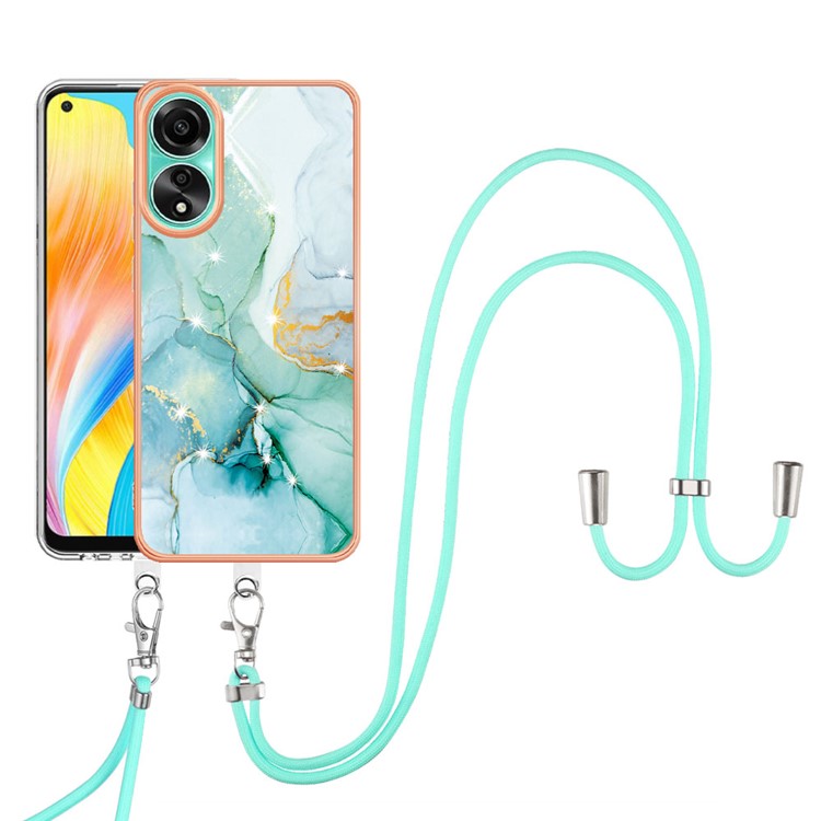 YB IMD Series-9 For Oppo A78 4G Phone Cover Marble Pattern Electroplating Case with Lanyard - Green 003