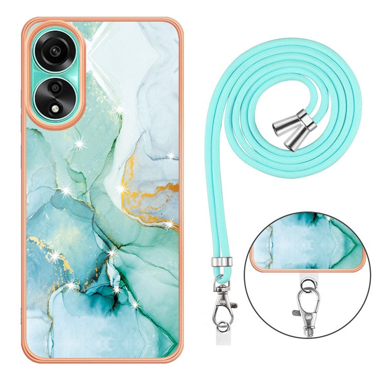 YB IMD Series-9 For Oppo A78 4G Phone Cover Marble Pattern Electroplating Case with Lanyard - Green 003