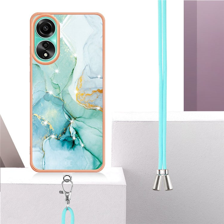 YB IMD Series-9 For Oppo A78 4G Phone Cover Marble Pattern Electroplating Case with Lanyard - Green 003