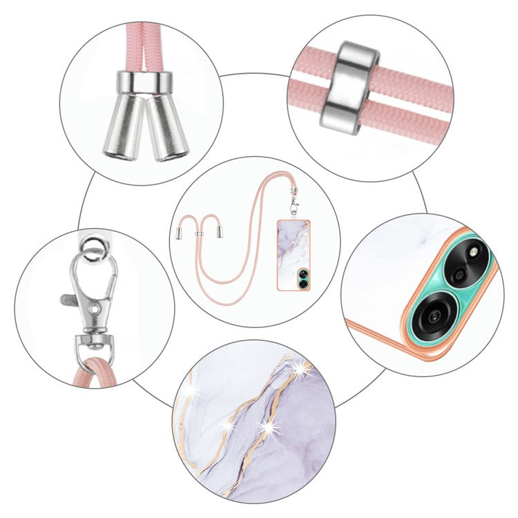 YB IMD Series-9 For Oppo A78 4G Phone Cover Marble Pattern Electroplating Case with Lanyard - White 006