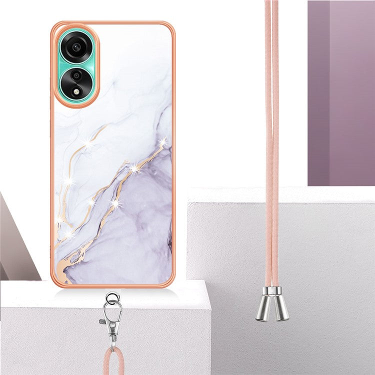YB IMD Series-9 For Oppo A78 4G Phone Cover Marble Pattern Electroplating Case with Lanyard - White 006