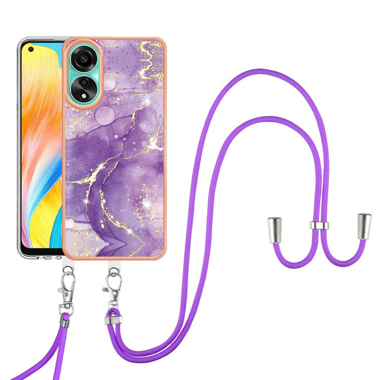 YB IMD Series-9 For Oppo A78 4G Phone Cover Marble Pattern Electroplating Case with Lanyard - Purple 002