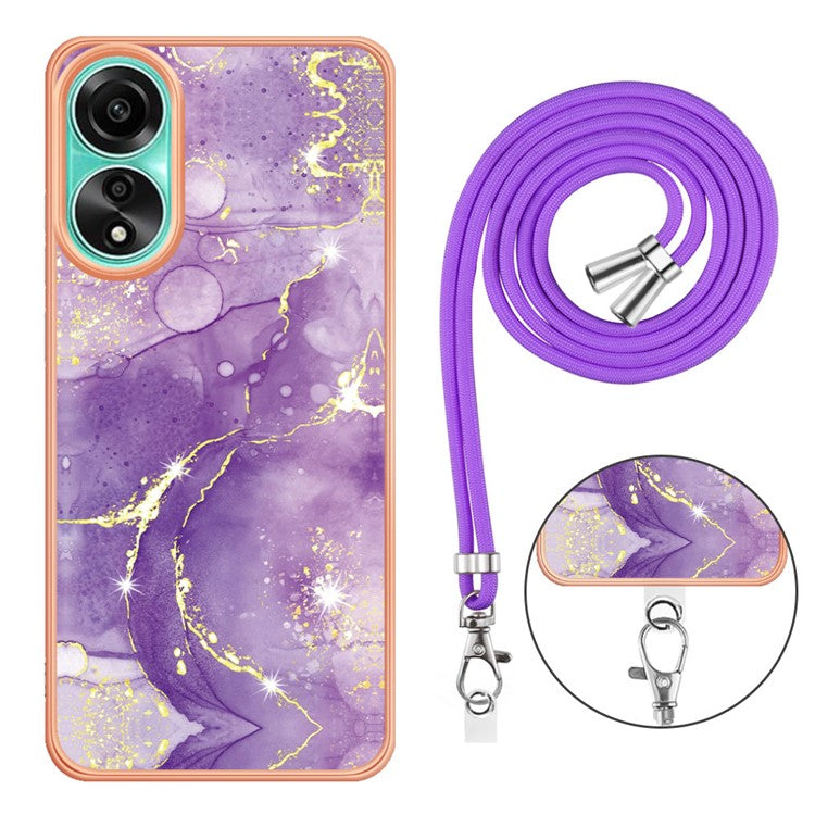 YB IMD Series-9 For Oppo A78 4G Phone Cover Marble Pattern Electroplating Case with Lanyard - Purple 002