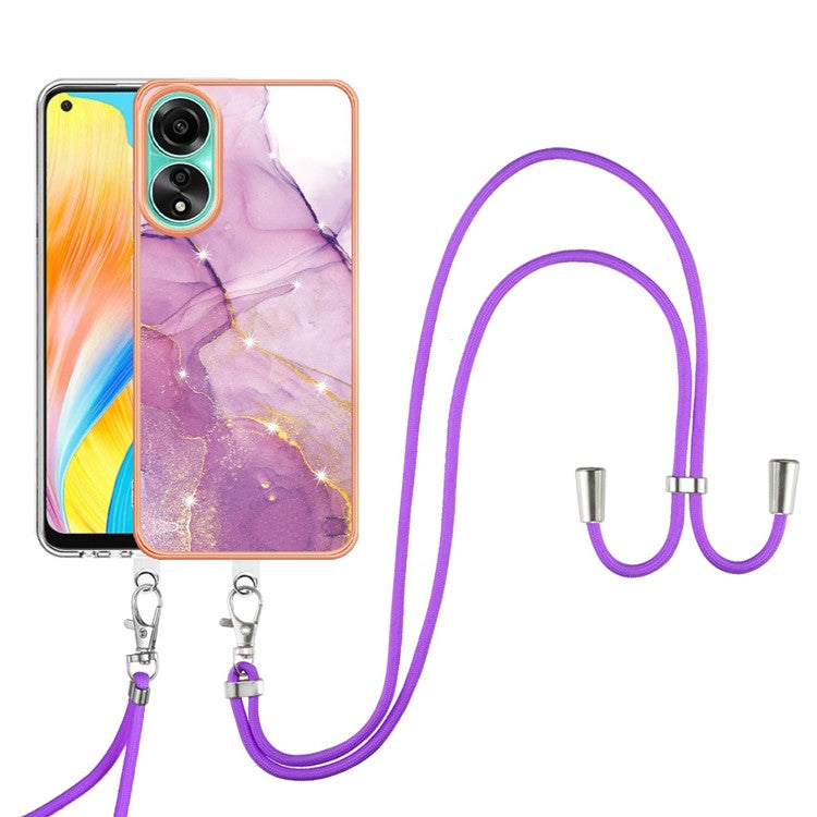 YB IMD Series-9 For Oppo A78 4G Phone Cover Marble Pattern Electroplating Case with Lanyard - Purple 001