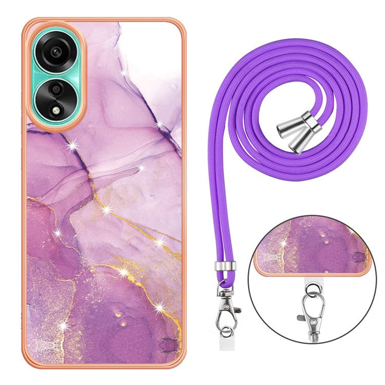 YB IMD Series-9 For Oppo A78 4G Phone Cover Marble Pattern Electroplating Case with Lanyard - Purple 001