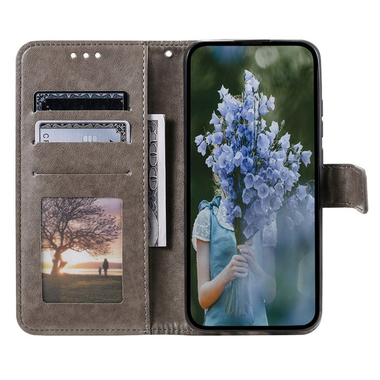 For Samsung Galaxy A55 5G Leather Wallet Case Phone Stand Cover - Grey