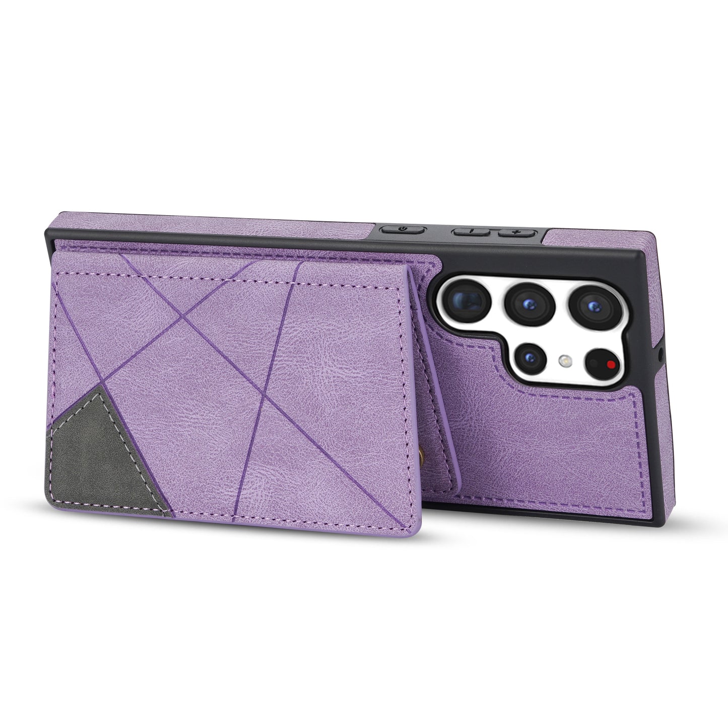 For Samsung Galaxy S24 Ultra Case Line Splicing Imprinted PU Leather+TPU Kickstand Phone Cover - Purple