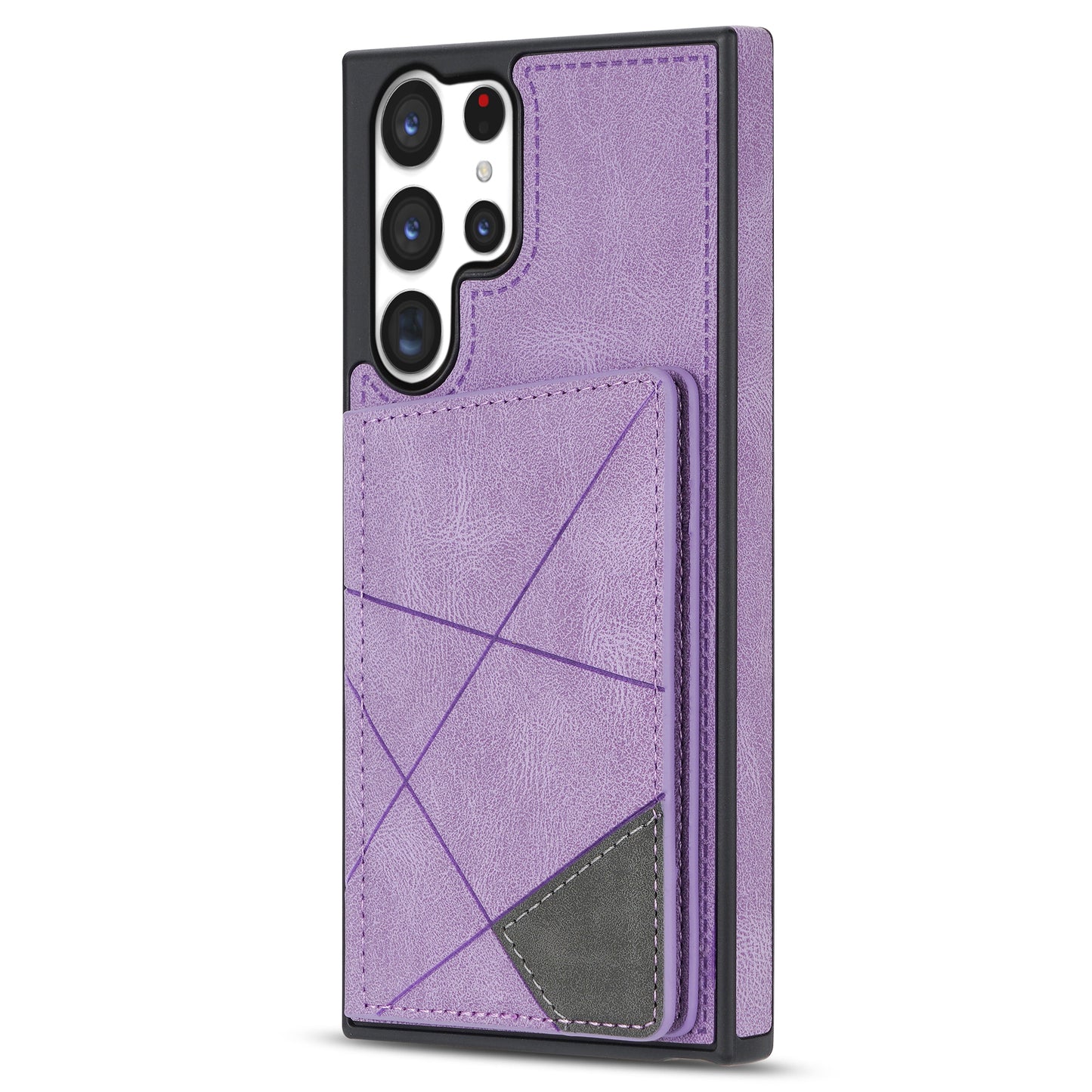 For Samsung Galaxy S24 Ultra Case Line Splicing Imprinted PU Leather+TPU Kickstand Phone Cover - Purple