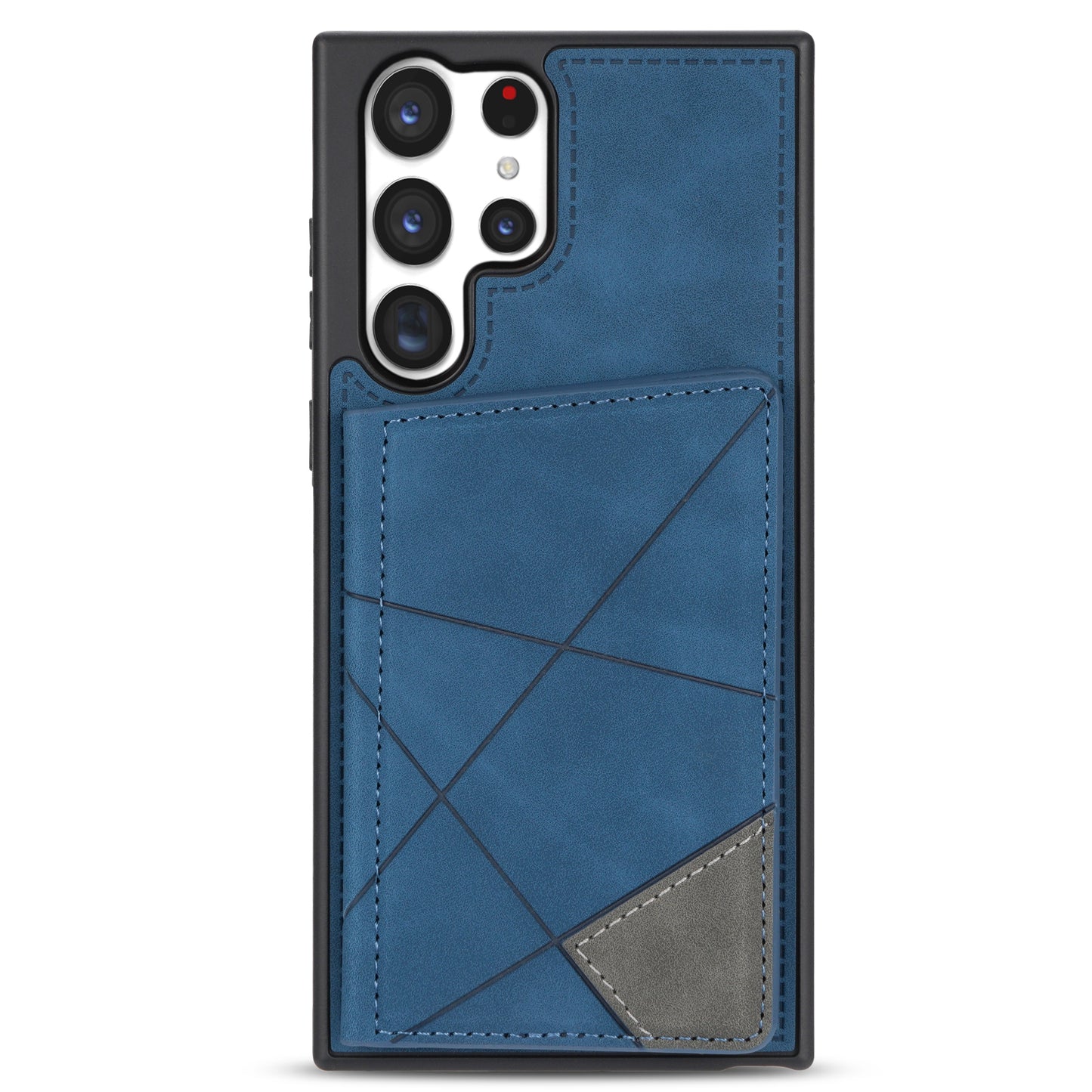 For Samsung Galaxy S24 Ultra Case Line Splicing Imprinted PU Leather+TPU Kickstand Phone Cover - Blue