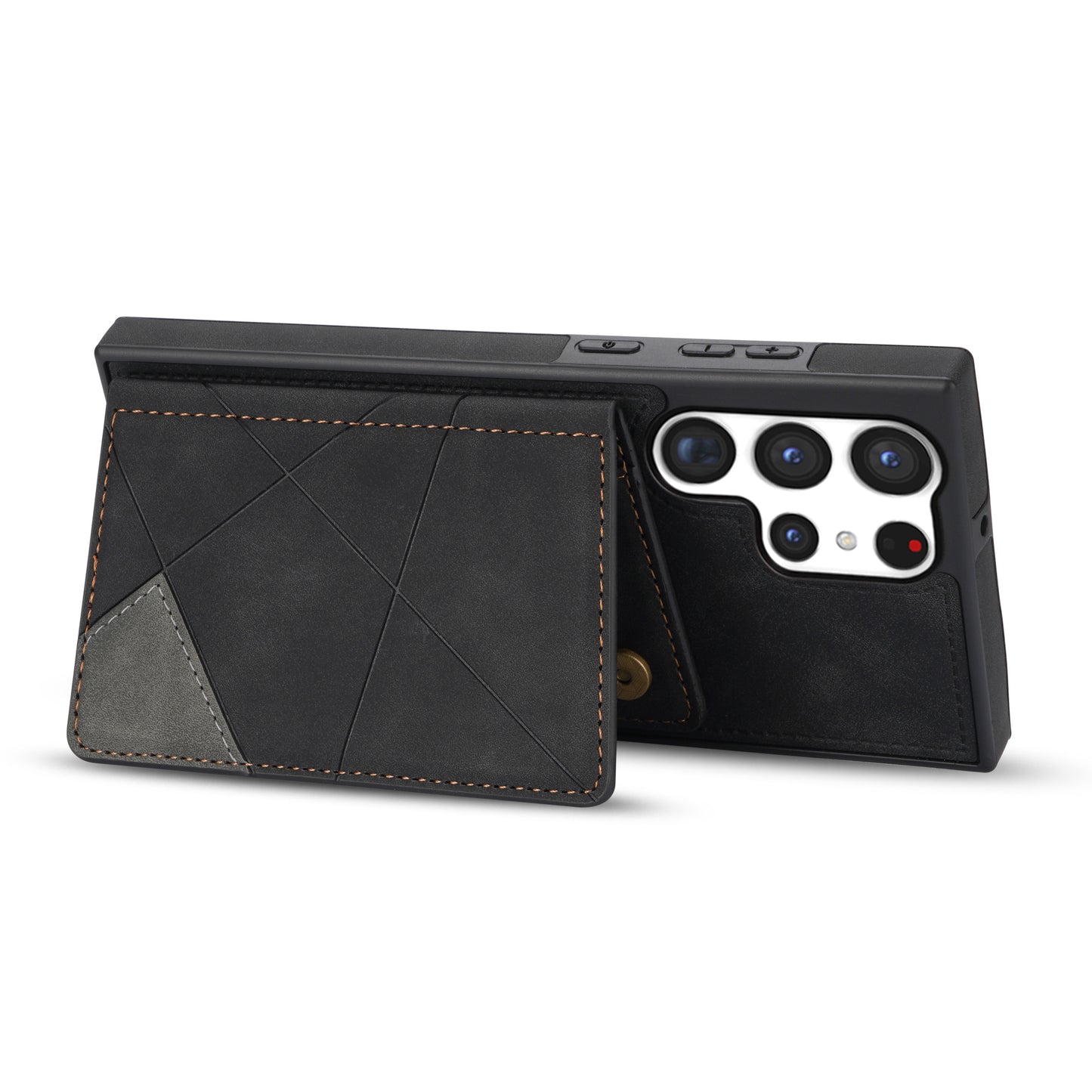 For Samsung Galaxy S24 Ultra Case Line Splicing Imprinted PU Leather+TPU Kickstand Phone Cover - Black