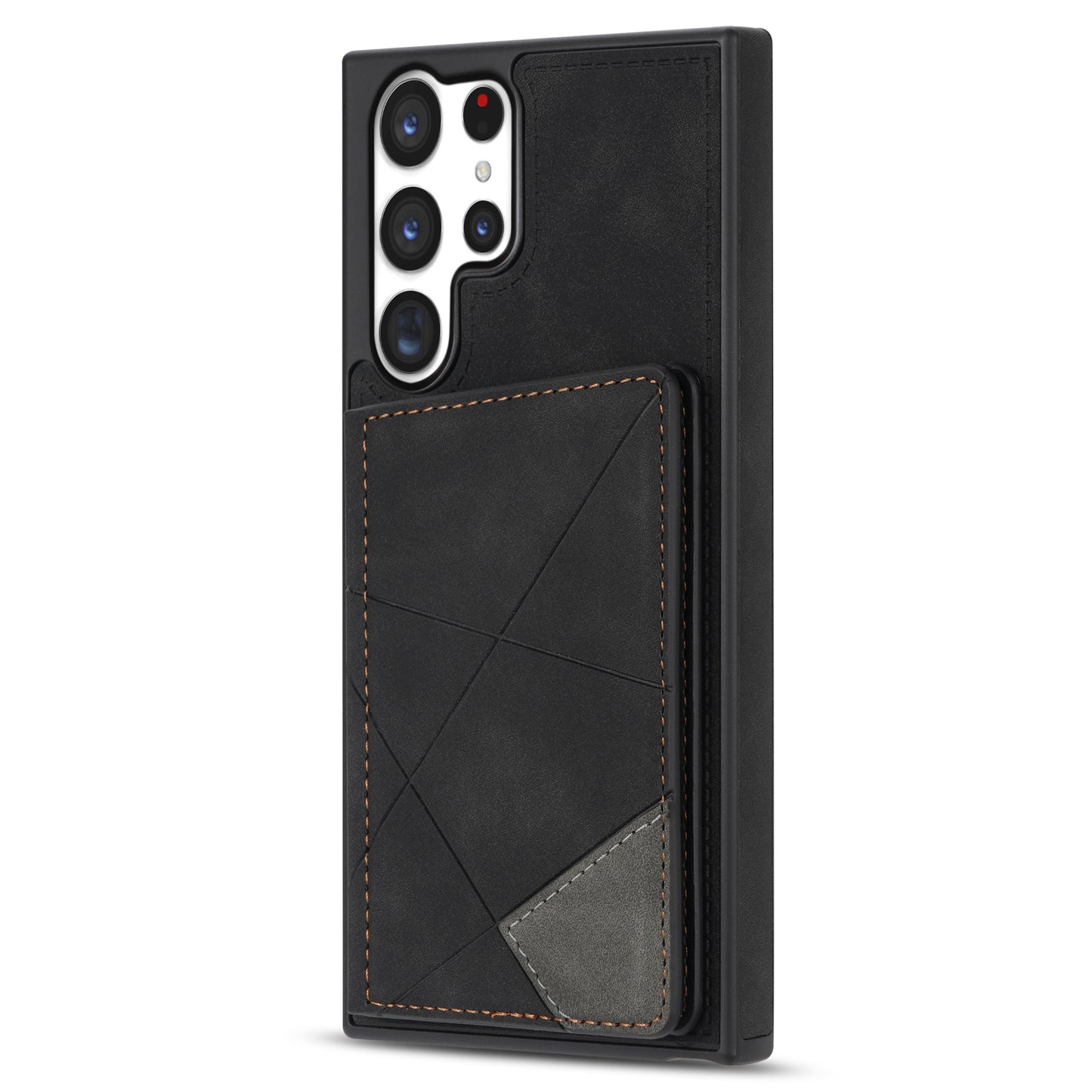 For Samsung Galaxy S24 Ultra Case Line Splicing Imprinted PU Leather+TPU Kickstand Phone Cover - Black