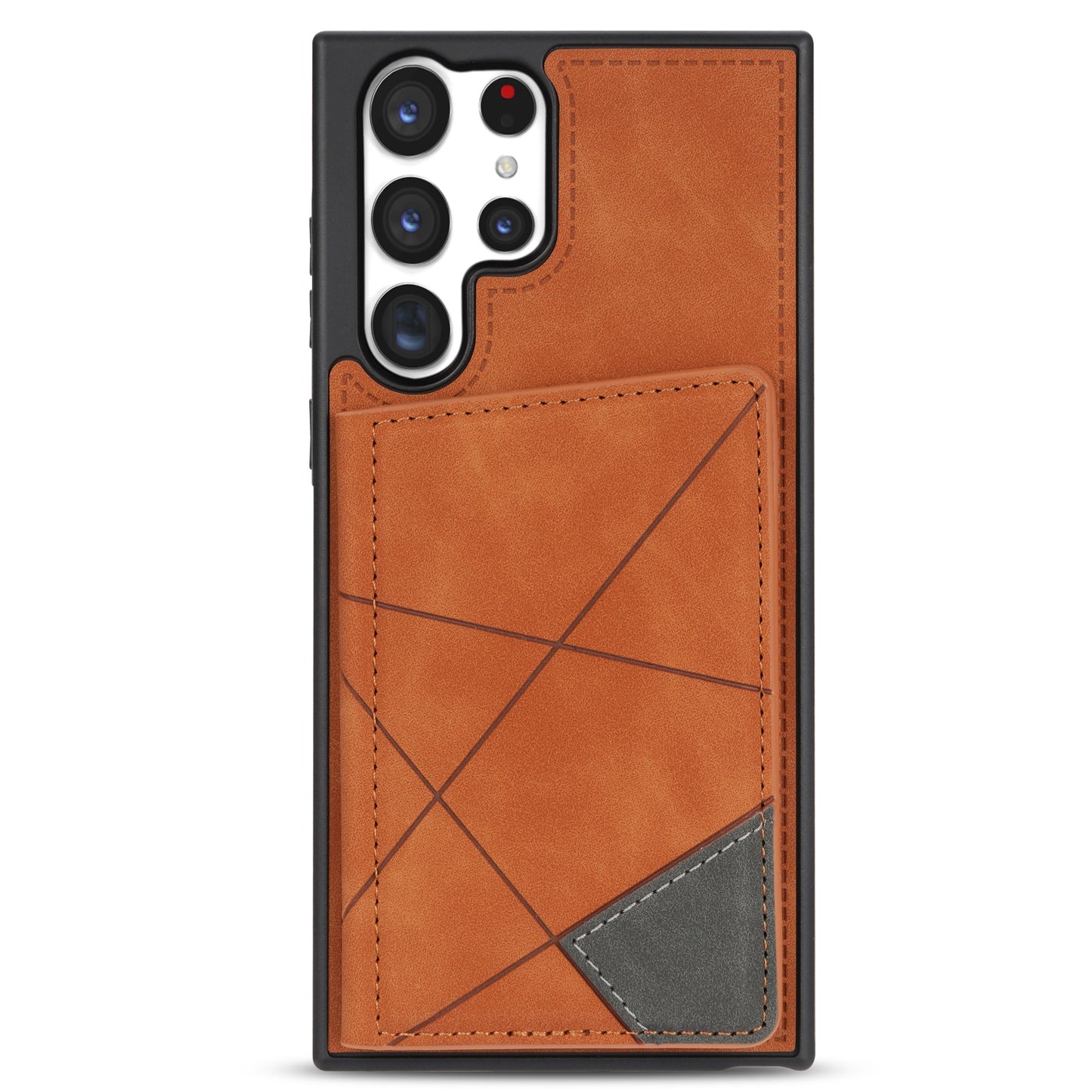 For Samsung Galaxy S24 Ultra Case Line Splicing Imprinted PU Leather+TPU Kickstand Phone Cover - Brown