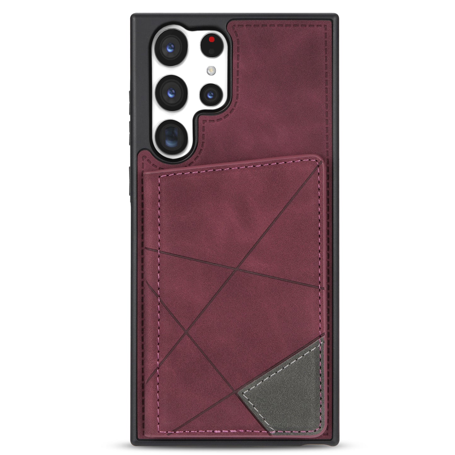 For Samsung Galaxy S24 Ultra Case Line Splicing Imprinted PU Leather+TPU Kickstand Phone Cover - Wine Red
