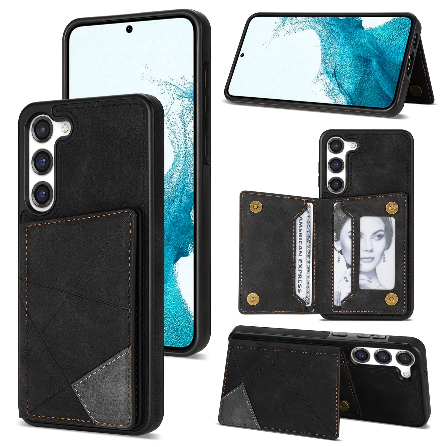 For Samsung Galaxy S24+ Case PU Leather+TPU Card Slots Phone Cover - Black