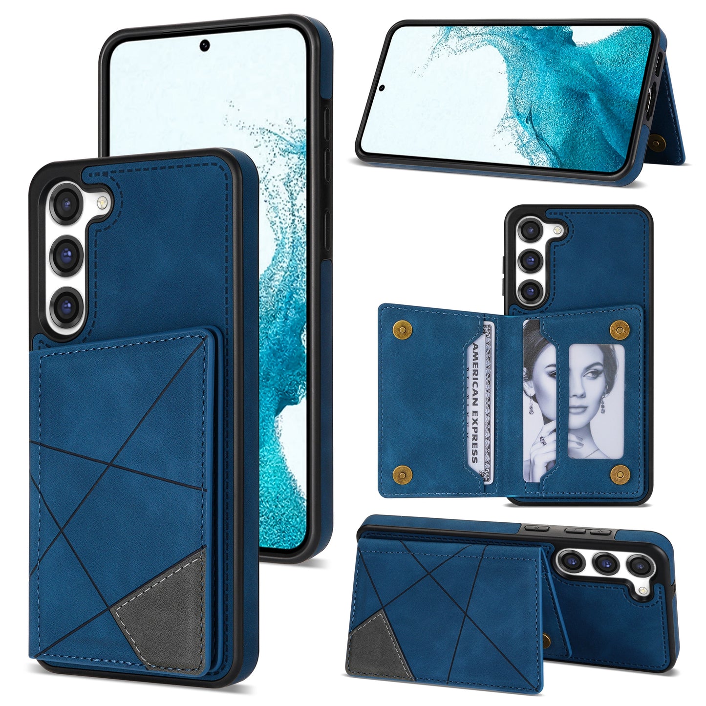 For Samsung Galaxy S24 Case Line Splicing Imprinted Leather Phone Cover - Blue