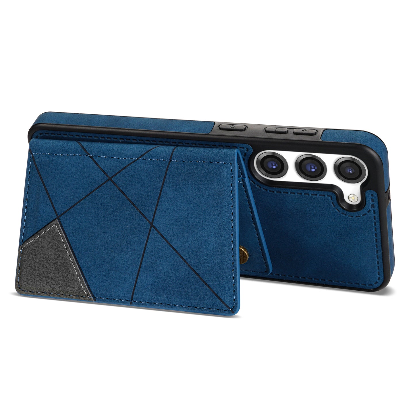 For Samsung Galaxy S24 Case Line Splicing Imprinted Leather Phone Cover - Blue