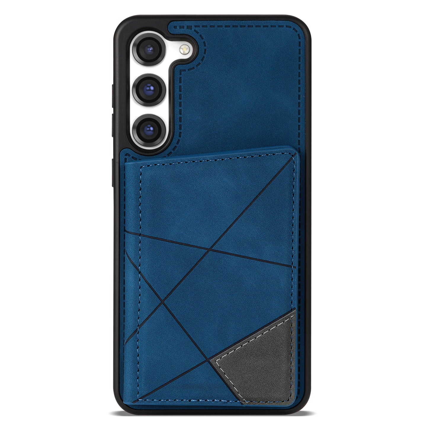 For Samsung Galaxy S24 Case Line Splicing Imprinted Leather Phone Cover - Blue