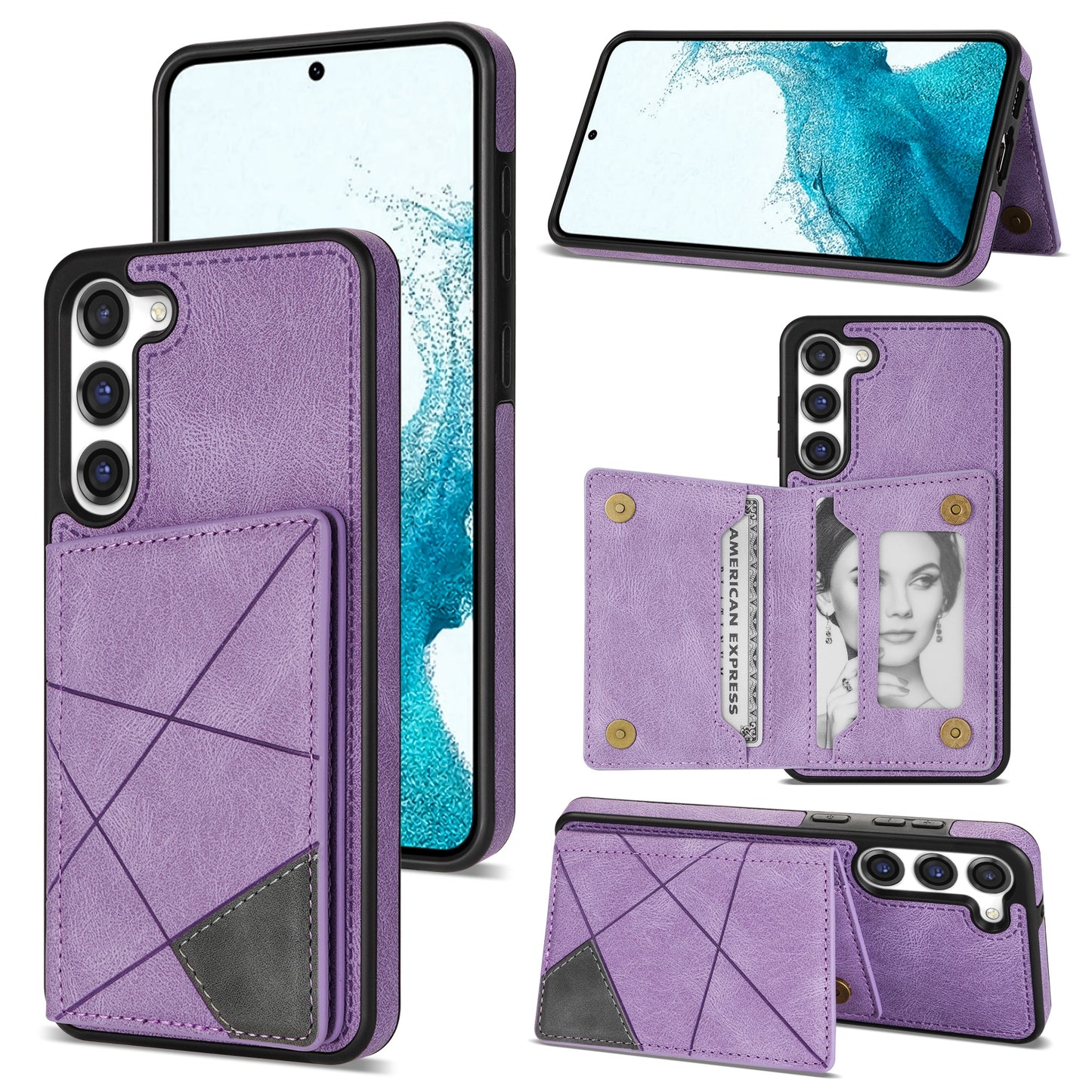 For Samsung Galaxy S24 Case Line Splicing Imprinted Leather Phone Cover - Purple
