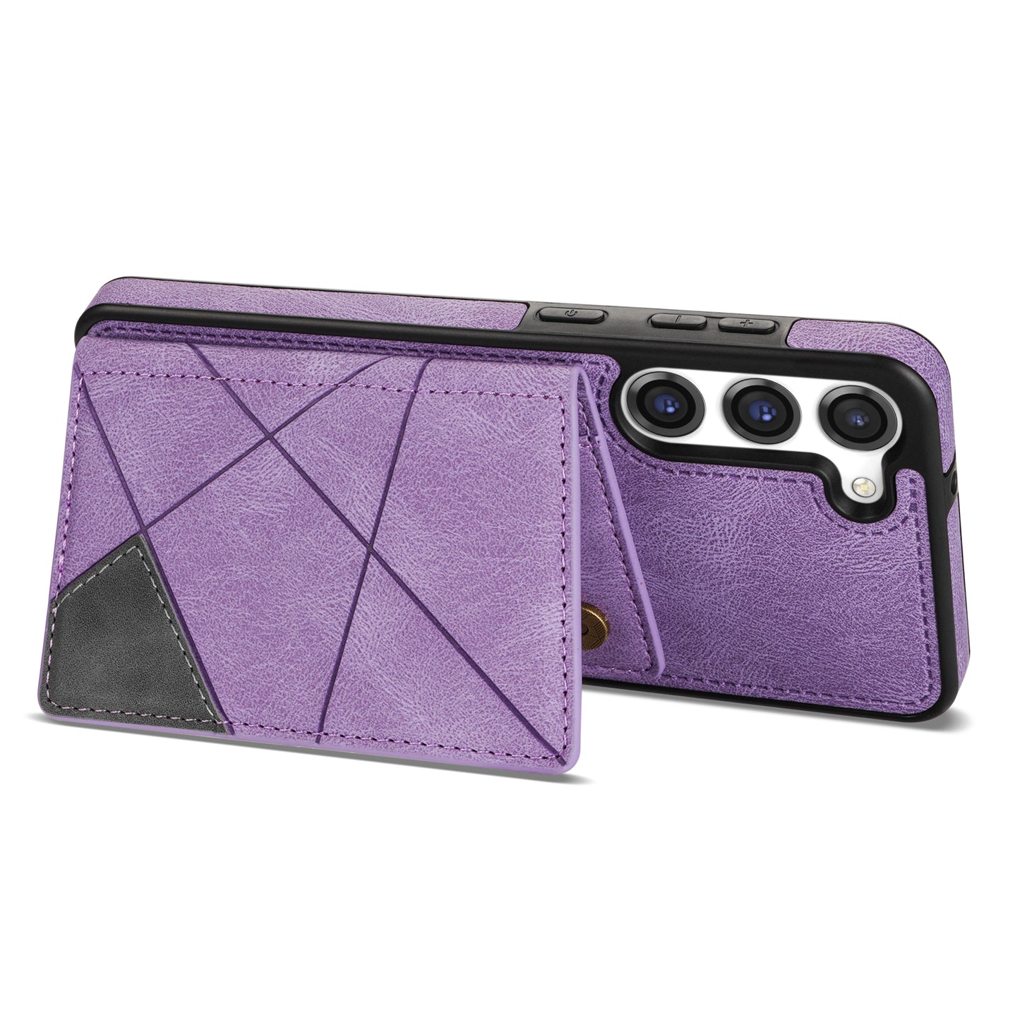 For Samsung Galaxy S24 Case Line Splicing Imprinted Leather Phone Cover - Purple