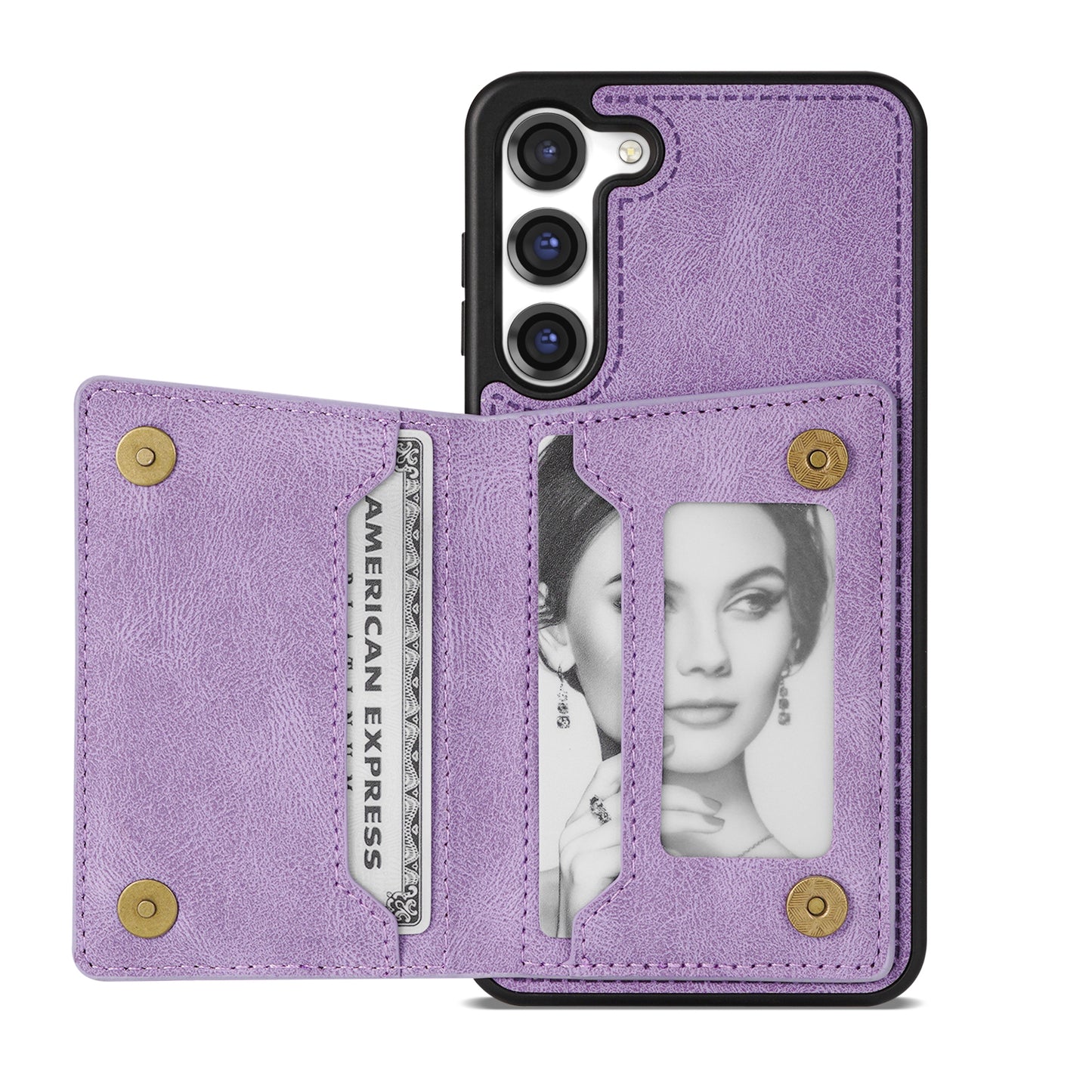 For Samsung Galaxy S24 Case Line Splicing Imprinted Leather Phone Cover - Purple