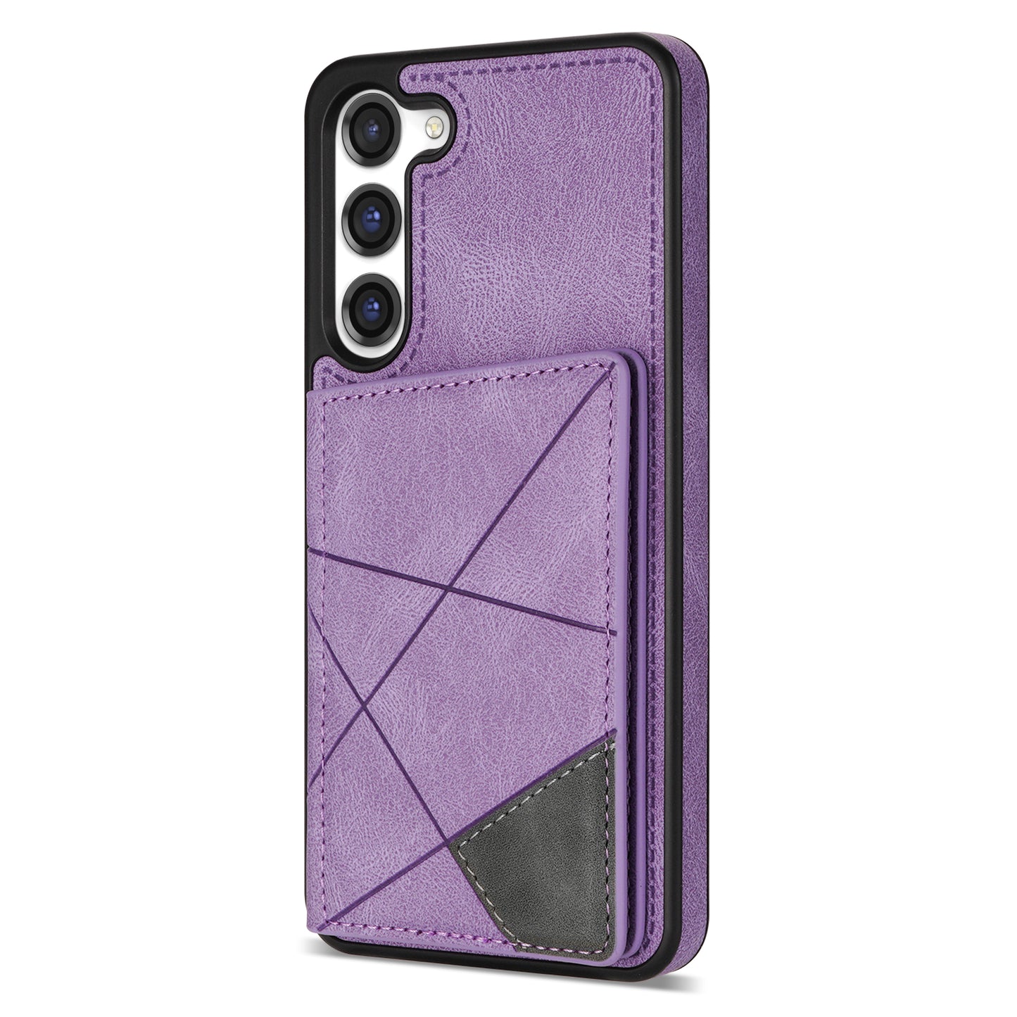 For Samsung Galaxy S24 Case Line Splicing Imprinted Leather Phone Cover - Purple
