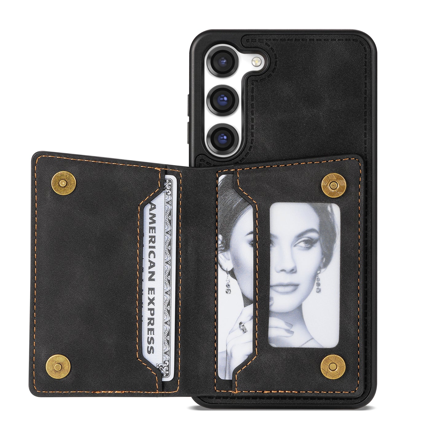 For Samsung Galaxy S24 Case Line Splicing Imprinted Leather Phone Cover - Black