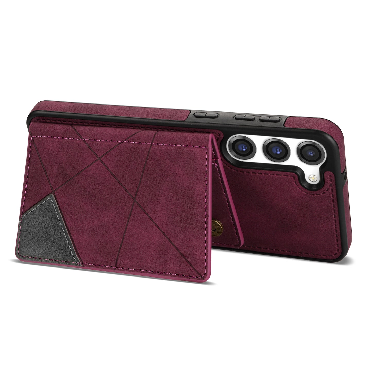 For Samsung Galaxy S24 Case Line Splicing Imprinted Leather Phone Cover - Wine Red