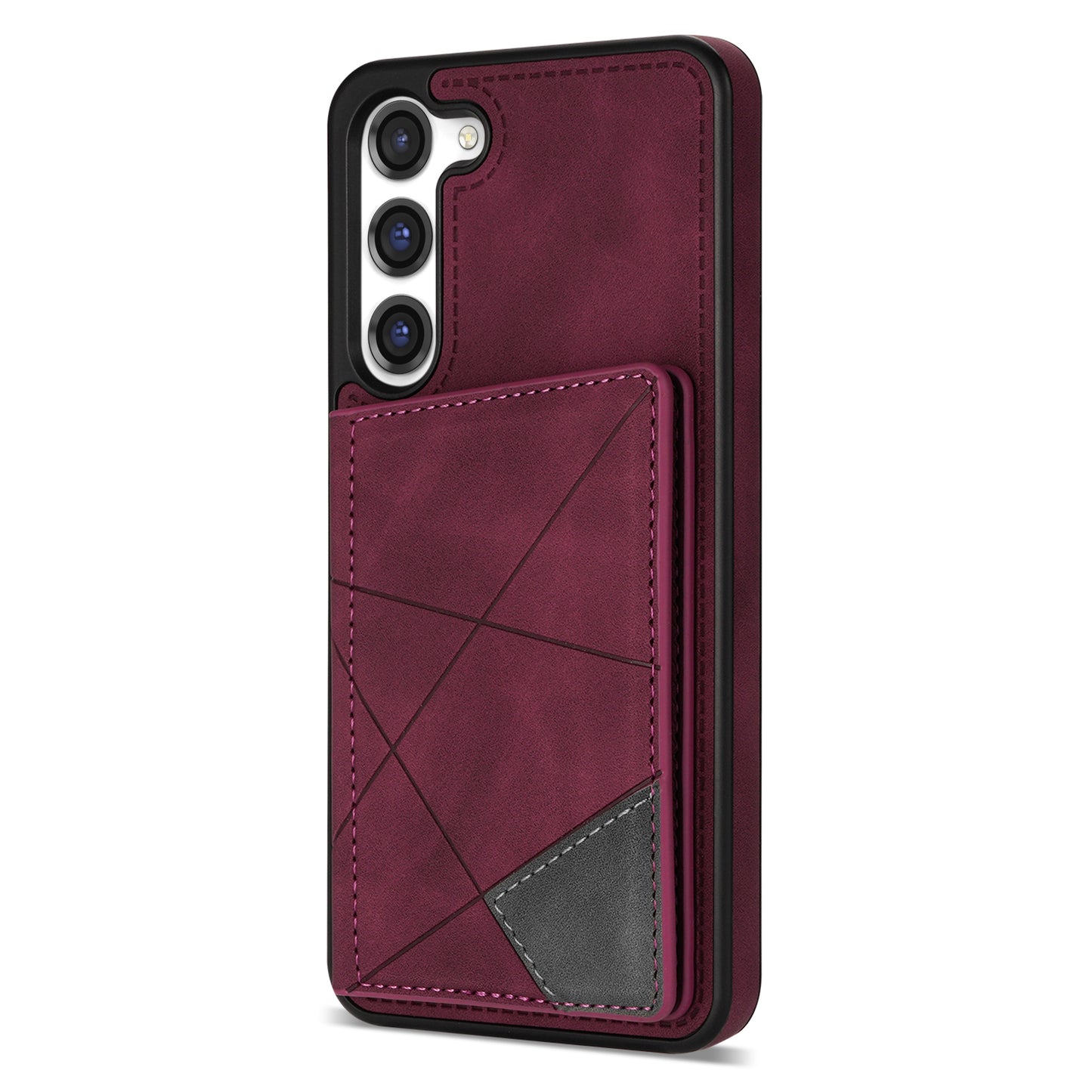 For Samsung Galaxy S24 Case Line Splicing Imprinted Leather Phone Cover - Wine Red