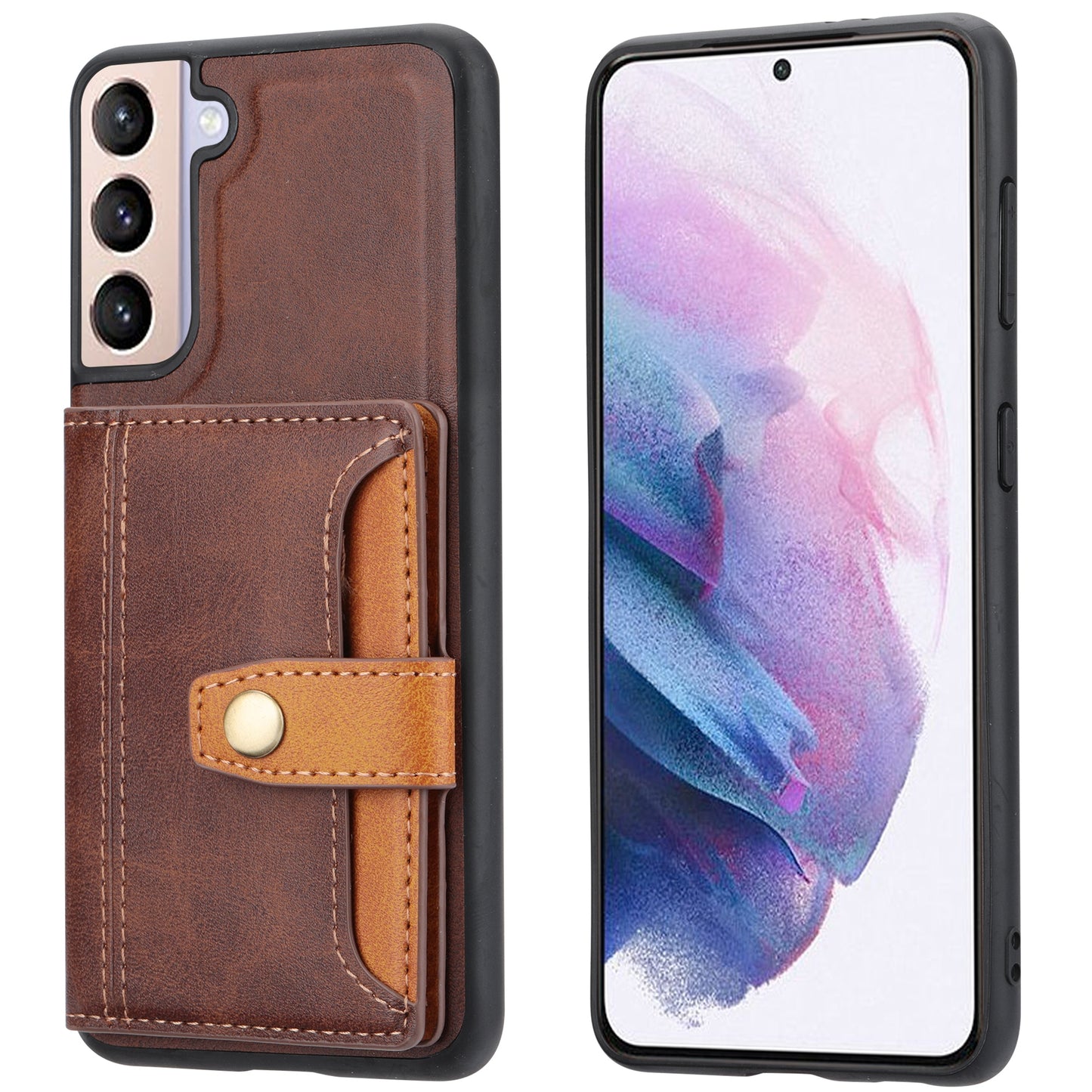 Cell Phone Case for Samsung Galaxy S24+ , Calf Texture Card Holder PU Leather+TPU Cover - Brown