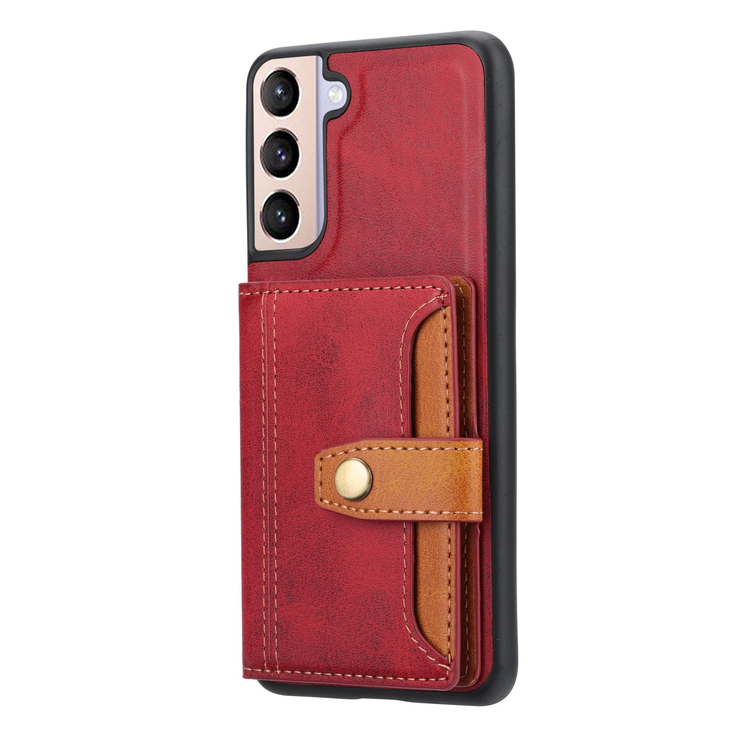 Cell Phone Case for Samsung Galaxy S24+ , Calf Texture Card Holder PU Leather+TPU Cover - Red