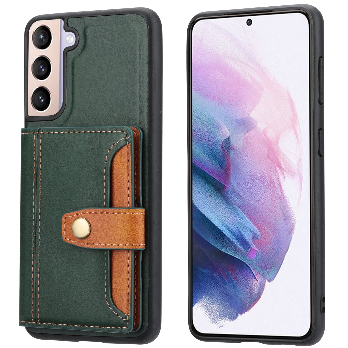 Cell Phone Case for Samsung Galaxy S24+ , Calf Texture Card Holder PU Leather+TPU Cover - Green
