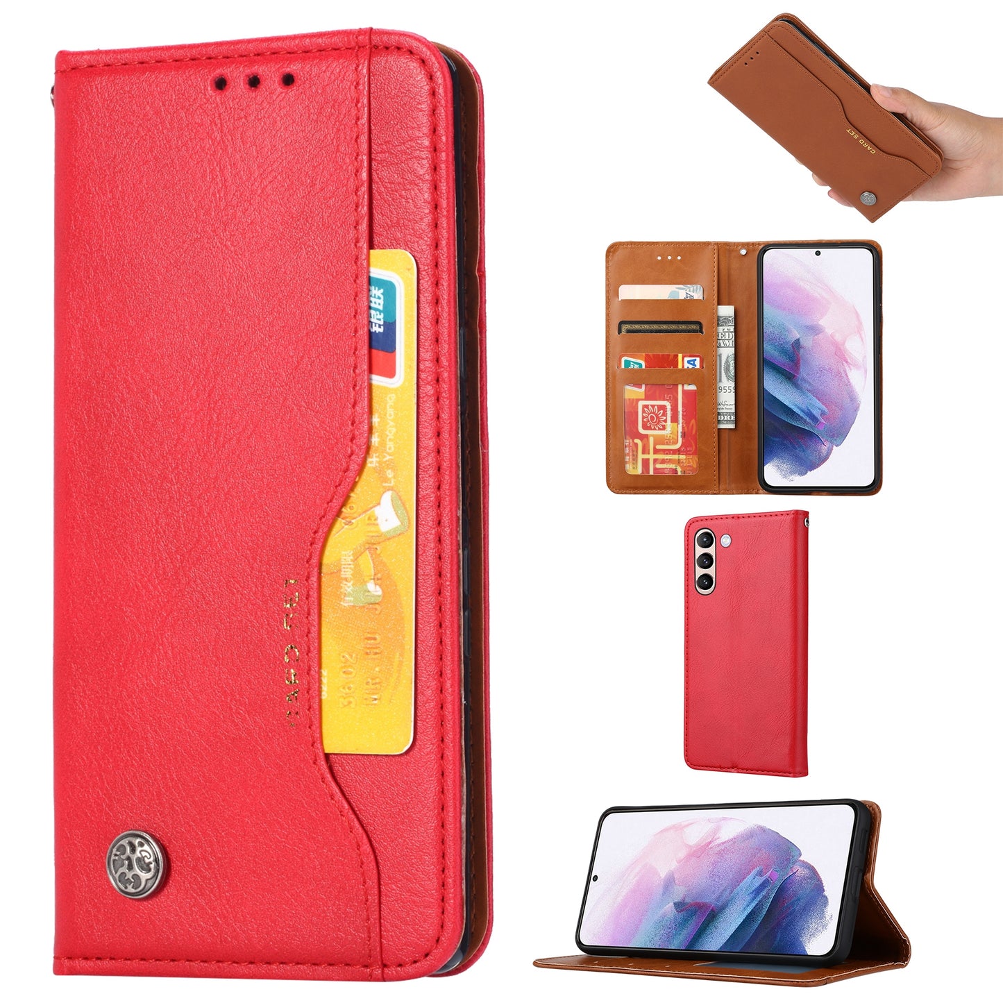 For Samsung Galaxy S24+ Cell Phone Case Magnetic Closing Flip Stand Leather Wallet Cover - Red