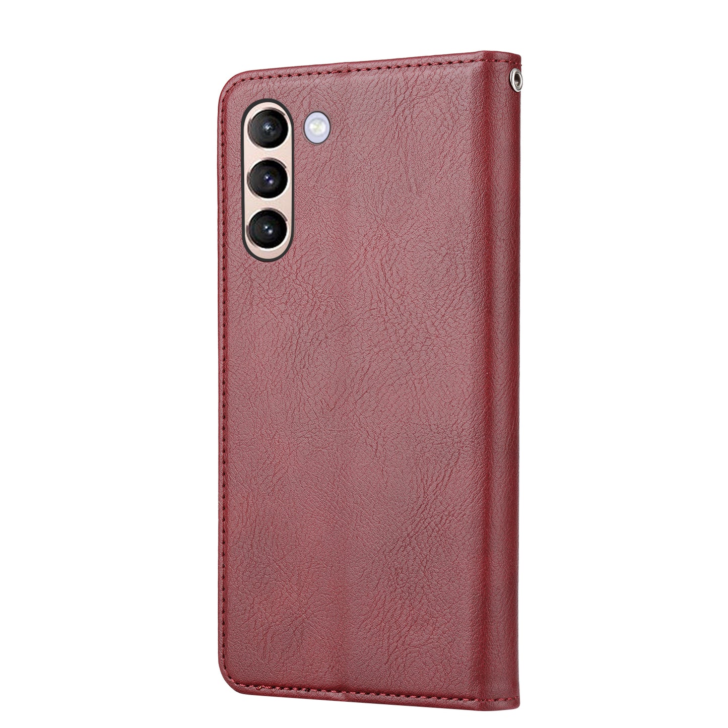 For Samsung Galaxy S24 Cell Phone Case Magnetic Closing PU Leather Wallet Cover - Wine Red