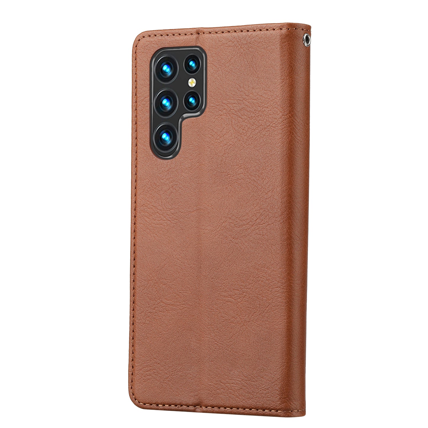 For Samsung Galaxy S24 Ultra Cell Phone Case Magnetic Closing PU Leather Stand Cover - Light Brown