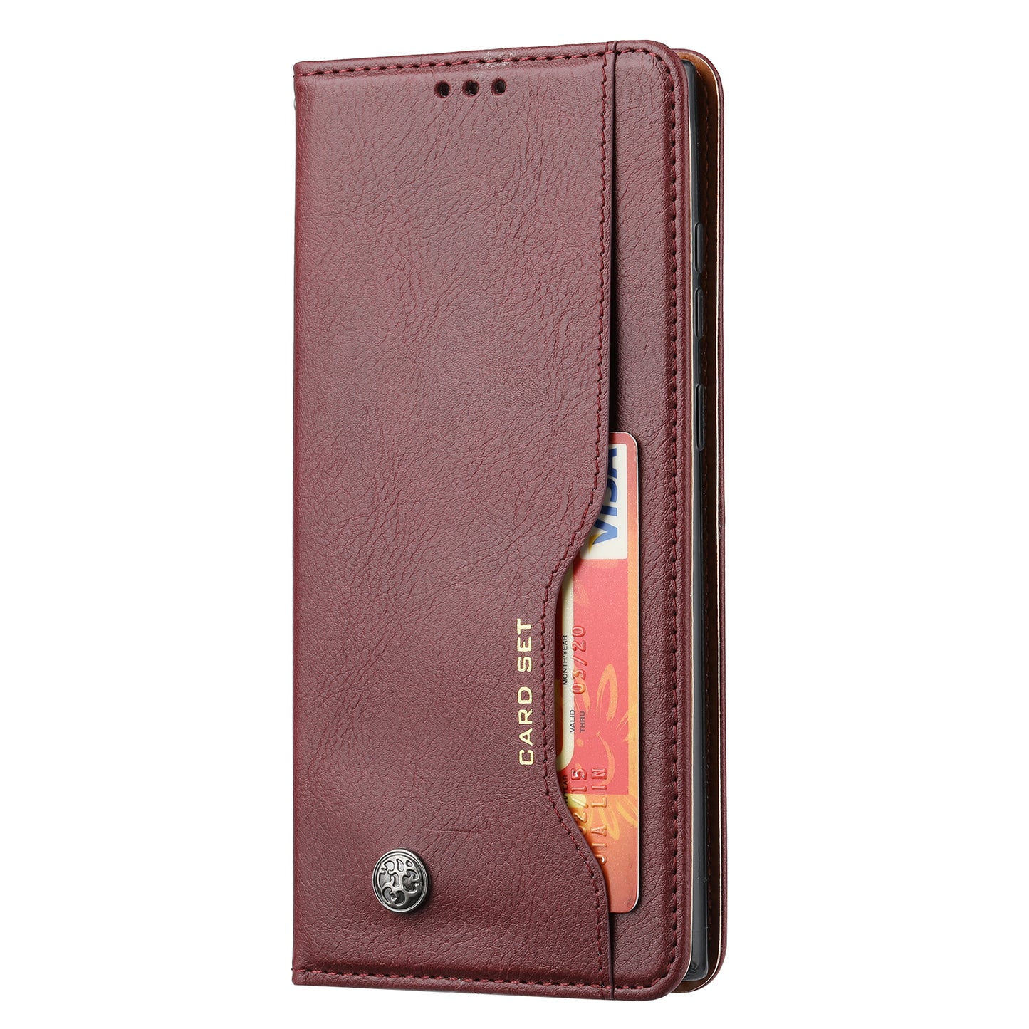 For Samsung Galaxy S24 Ultra Cell Phone Case Magnetic Closing PU Leather Stand Cover - Wine Red