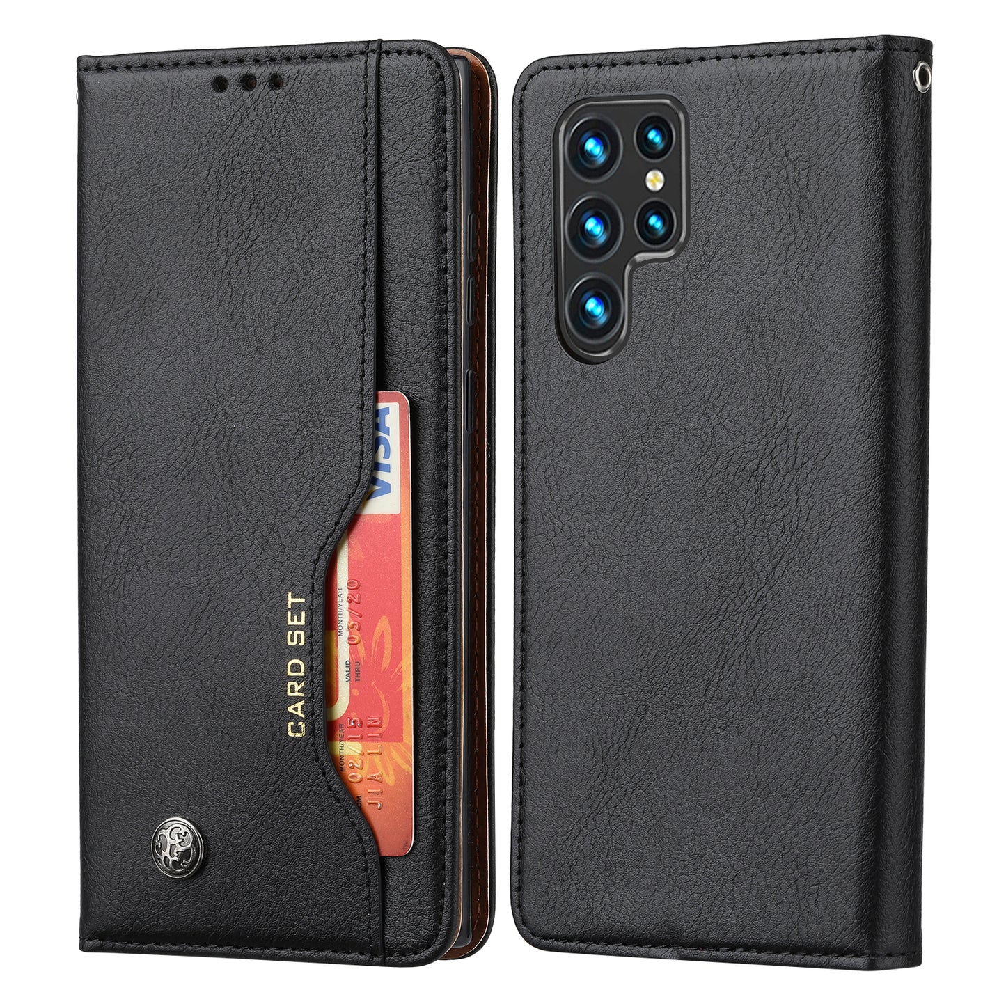 For Samsung Galaxy S24 Ultra Cell Phone Case Magnetic Closing PU Leather Stand Cover - Black