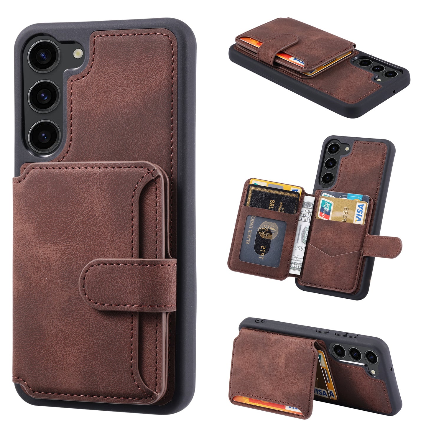 For Samsung Galaxy S24 Case RFID Blocking Leather Anti-Shock Kickstand Phone Cover - Coffee